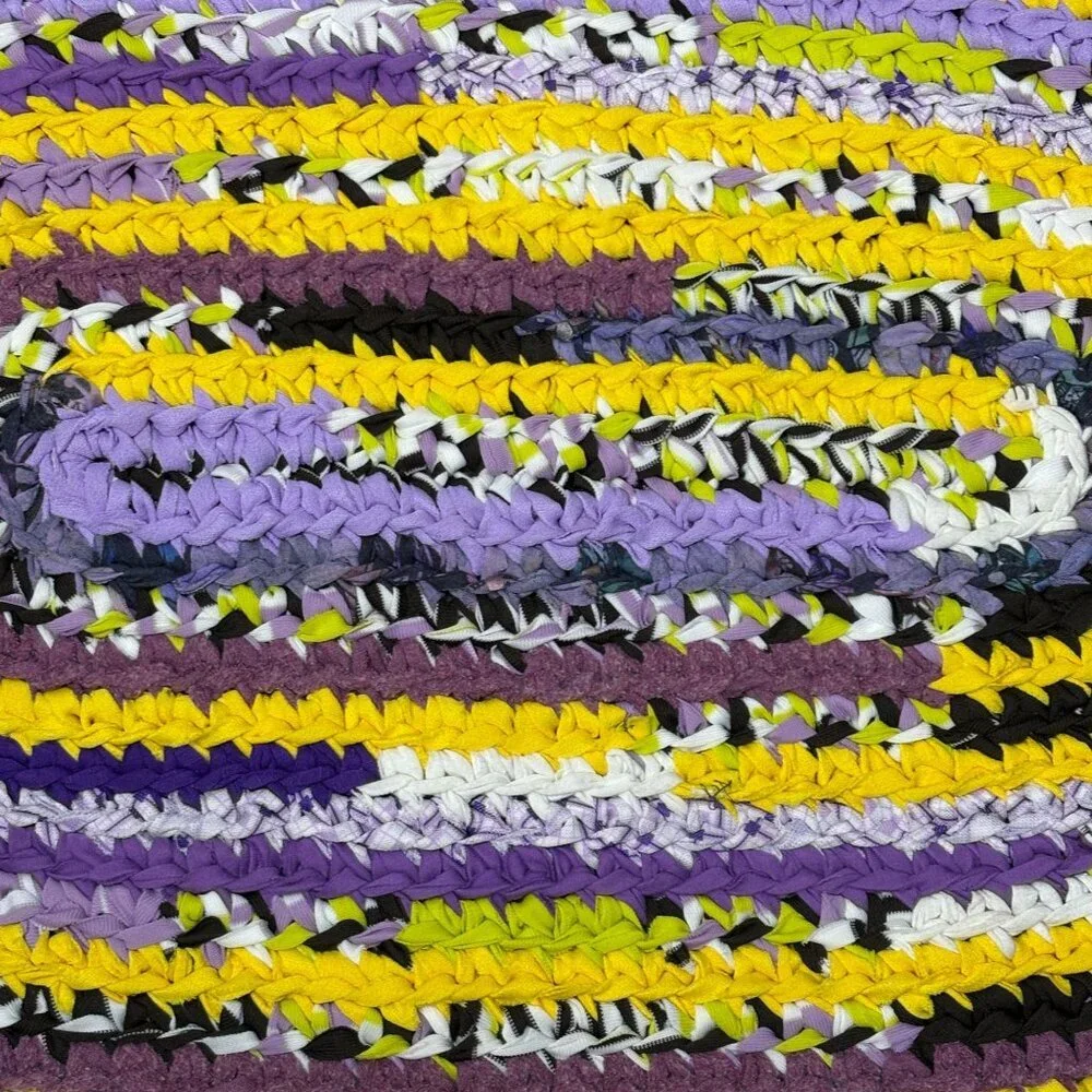 Oval Knot Rug Yellow Purple White New Handmade